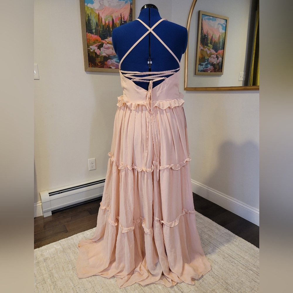 Women's Blush Pink Ruffle Maxi Dress - Picture 3 of 6